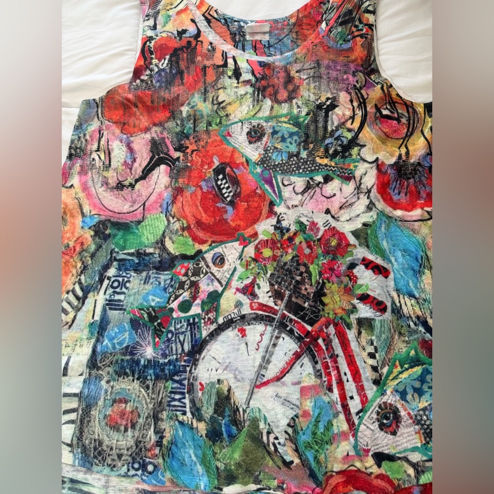 Et Lois Tank Top Size L Art to Wear Colorful Artsy Abstract Print Art Teacher - Picture 8 of 14